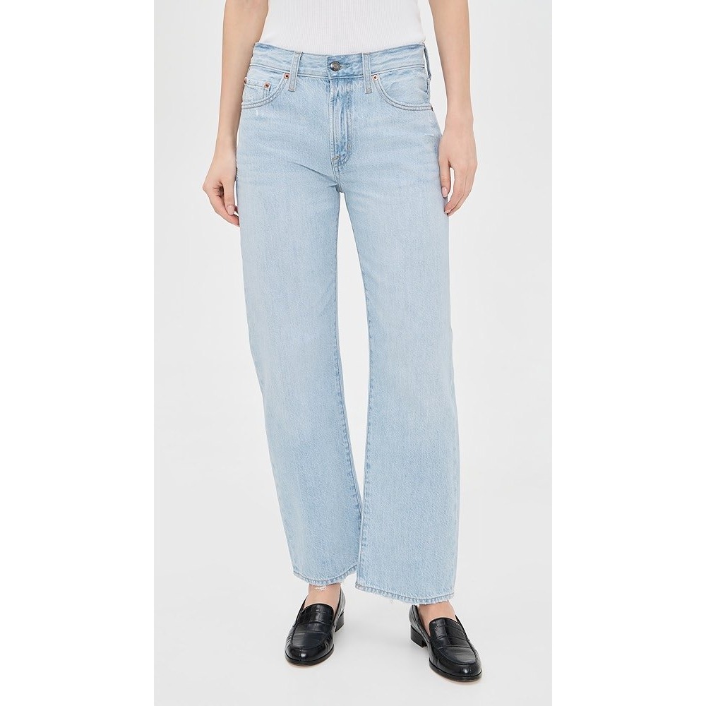 Pistola Lexi Jeans Women's Blue Light Wash Barrel Straight Wide Leg Denim Sz 28
